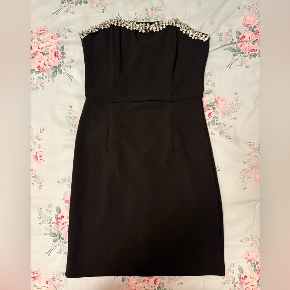 lulus black strapless rhinestone homecoming dress